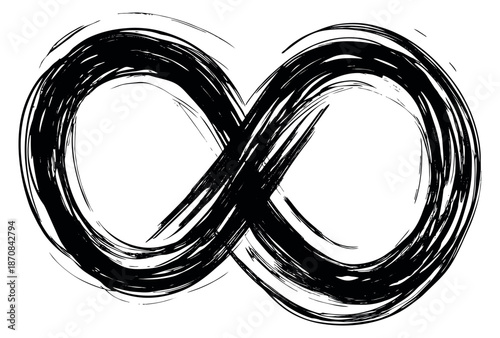 Hand drawn brush stroke illustration of an infinity symbol depicting an abstract endless loop for creative projects