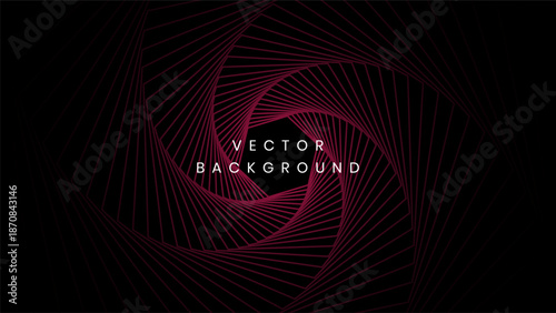 Dynamic abstract background with burgundy spiral lines or maroon rotating geometric tunnel effect on a dark backdrop with symmetrical line art