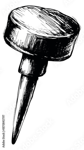 Hand drawn illustration of a thumbtack depicting a stationery item for office design