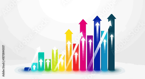 Colorful ascending arrows representing growth and progress in various fields