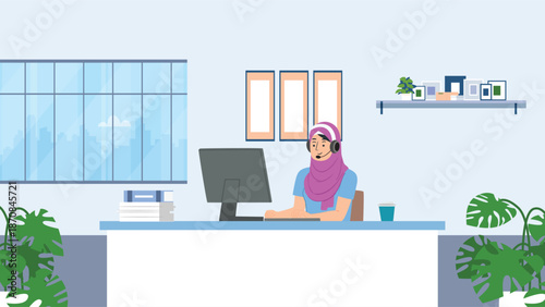 IT team manager call customer service online. Hotline operator  24/7  Procrastinating employee  office room work laptop