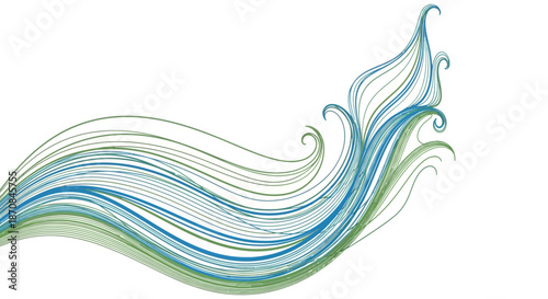Abstract flowing lines in shades of blue and green creating a dynamic visual composition