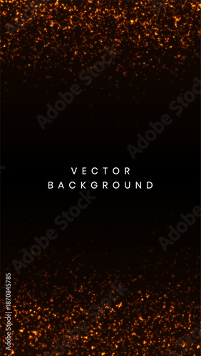 Luxury black background or dark surface with falling golden sparkle dust and shimmering glitter particles in vertical layout for premium celebration or award ceremony themes