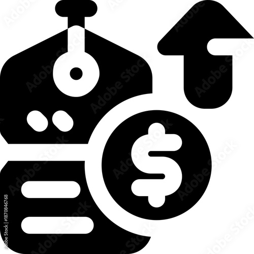 price up glyph icon. Strong and solid vector icon for websites, mobile interfaces, presentations, and visual branding. High quality and easy to edit.