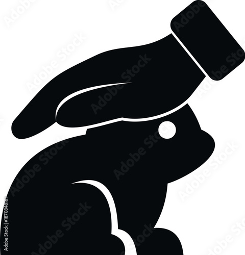 Human hand gently petting a rabbit's head, showing care and friendship