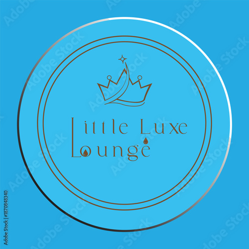 Little Luxe Lounge logo design with crown icon on blue circular badge background.