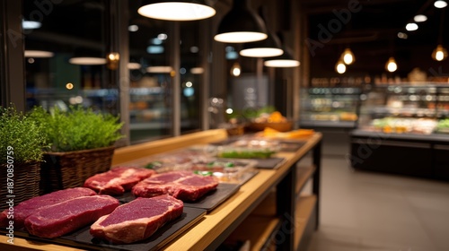 Wallpaper Mural Premium Gourmet Meat Display in Modern Food Store with Bright Lighting and Fresh Produce Torontodigital.ca