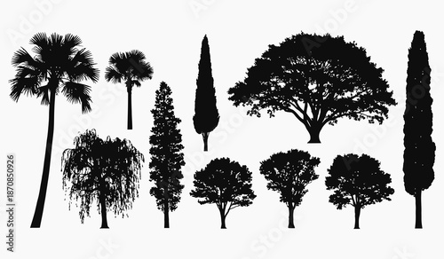 Collection of various tree silhouettes