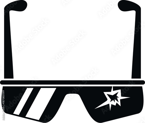 Flat illustration of damaged safety glasses, showing a broken lens