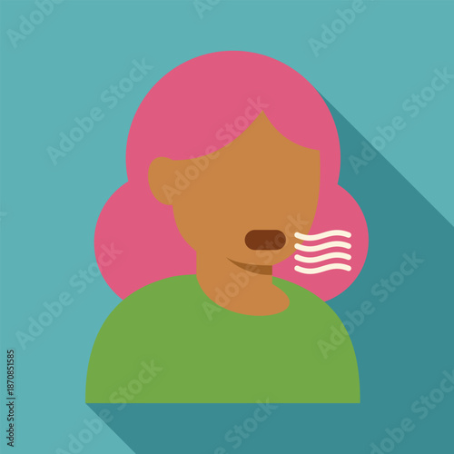 Woman experiencing breathing difficulty or speaking loudly in a flat design illustration