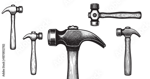 Cobbler hammer engraving illustration for leather workshop branding