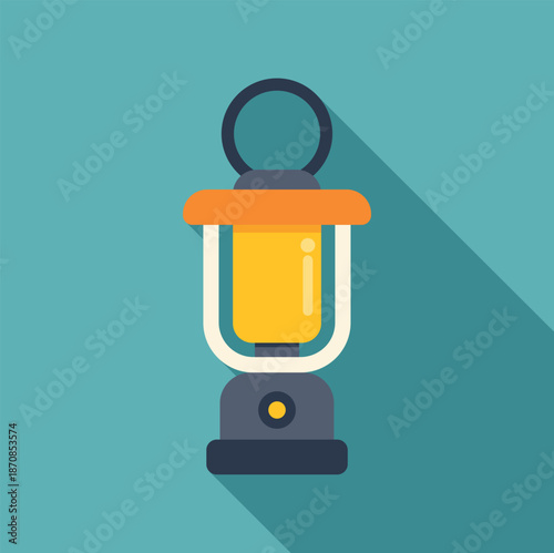 Camping lantern icon in flat design style with a long shadow
