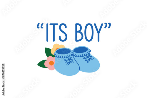 Blue baby booties announce the arrival of a newborn son.