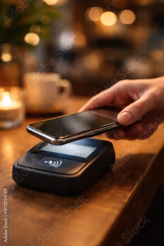 Contactless Mobile Payment Tap to Pay at Café (Cashless Transaction)