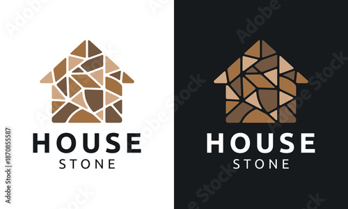 Creative home stone logo design template illustration. House building with colorful abstract stones design vector icon symbol