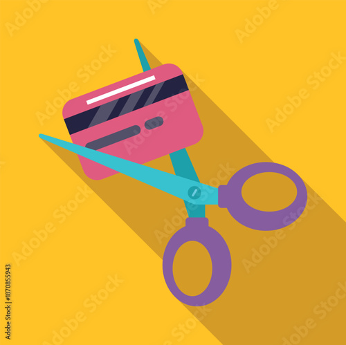 Scissors cutting a pink credit card, representing debt freedom and financial cutting