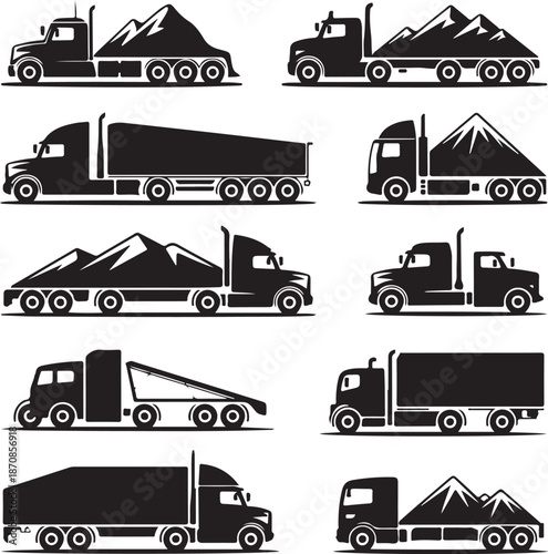 blackandwhite truck silhouettes on white background