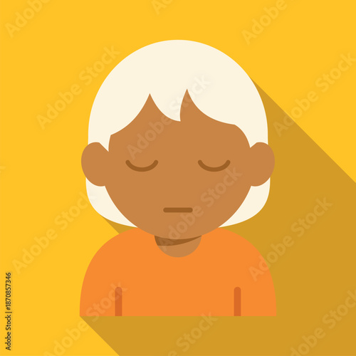 Elderly woman icon with closed eyes showing disappointment on yellow background