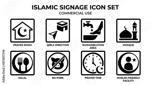 Islamic Signage Icon Set for Commercial Use. Vector Illustration. EPS Editable