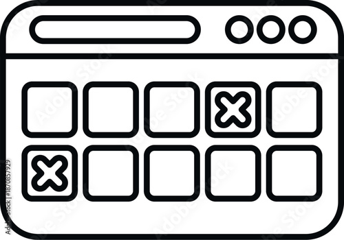 Browser window displaying a calendar grid with marked canceled dates and events