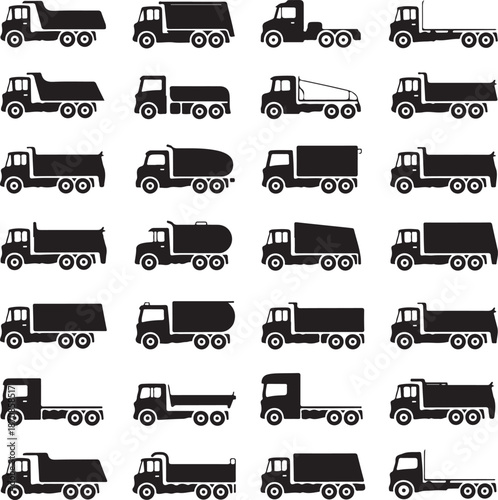 blacksilhouettesofvarioustrucksandtrailers