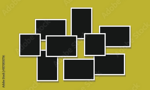 Asymmetrical 9 photo collage vector illustration. Tiles pattern for web and mockup presentation. pattern photo frames template collage design composition backgrounds.