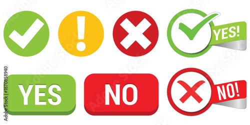 Check mark and cross mark icons. yes and no 