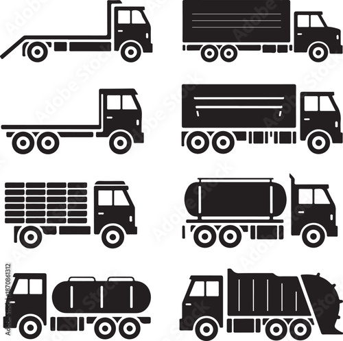 collection of various trucks and tankers on white background