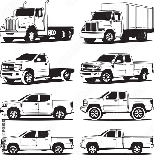 collection of various trucks and pickups in different styles and designs