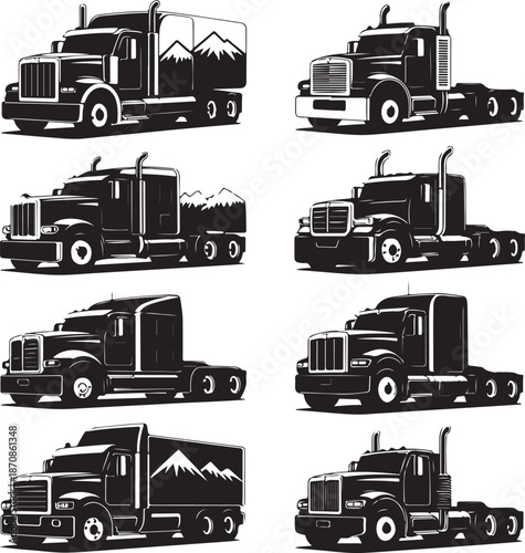 collection of semi truck silhouettes in various orientations