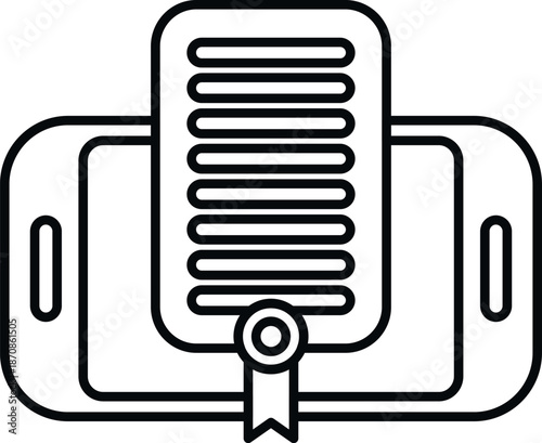 Smartphone displaying a certificate with a ribbon, representing online education