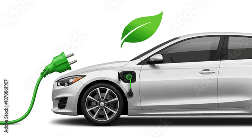 Eco-Friendly Electric Car Charging with Green Leaf Design Emphasizing Sustainability