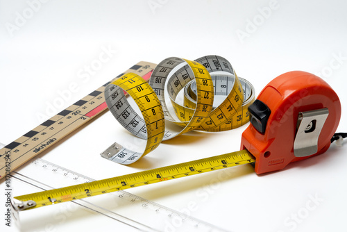 Different measuring devices on a white background.