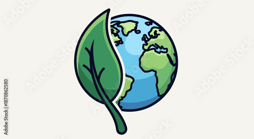 Environmental Protection and Sustainability Concept Featuring Earth with Green Leaf Icon
