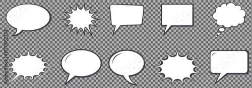 Retro empty comic speech bubbles set. Talk bubble. Hand-drawn retro. Vector illustration.
