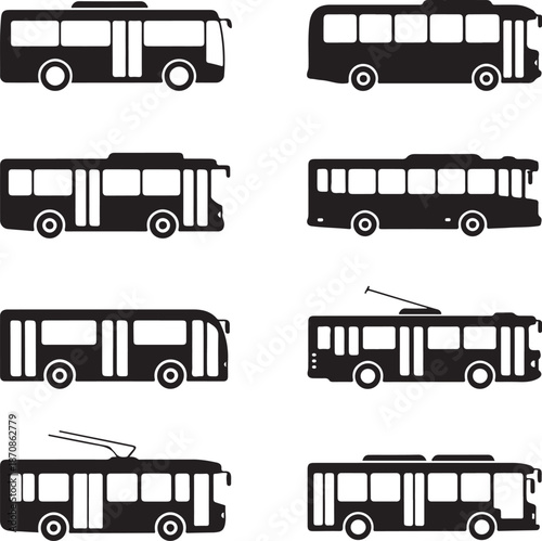 set of black bus silhouettes in different positions