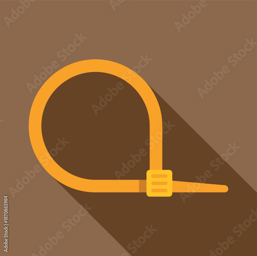 Yellow bent zip tie fastening and organizing with a long shadow