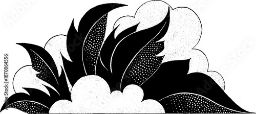 Abstract black and white leaf and cloud design art