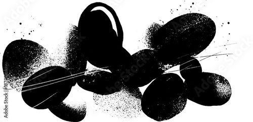 Abstract black ink blots and splashes on white background