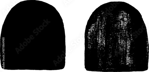 Black silhouette of two stone tools with grunge texture