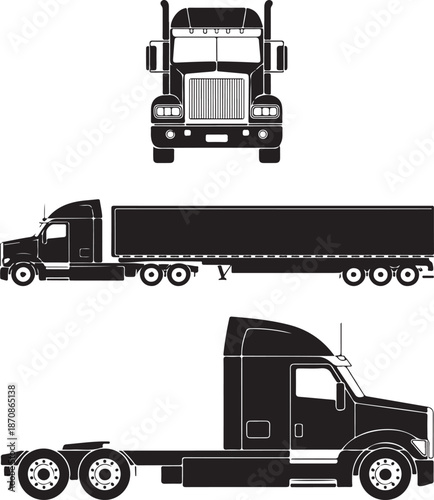 semi truck trailer tractor silhouettes in three views