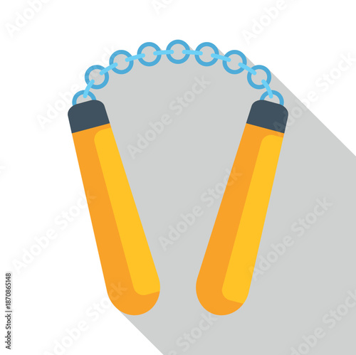 Nunchucks featuring yellow handles and a blue chain for martial arts training