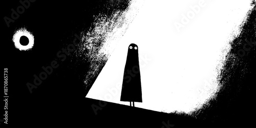 Mysterious black figure on contrasting monochrome background