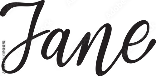 Elegant script calligraphy of the name Jane a feminine and classic font for personal branding or design projects isolated on white