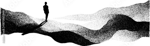 Silhouette of a lone figure on abstract textured landscape