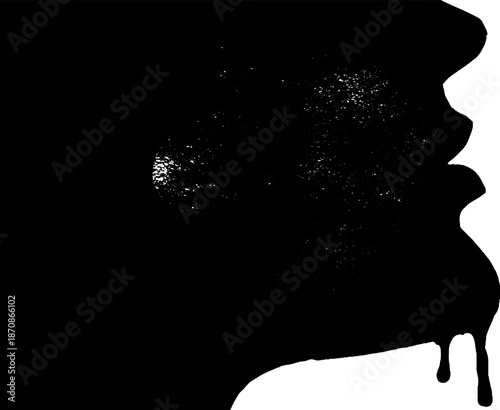 Abstract ink blot with dripping paint and textured surface