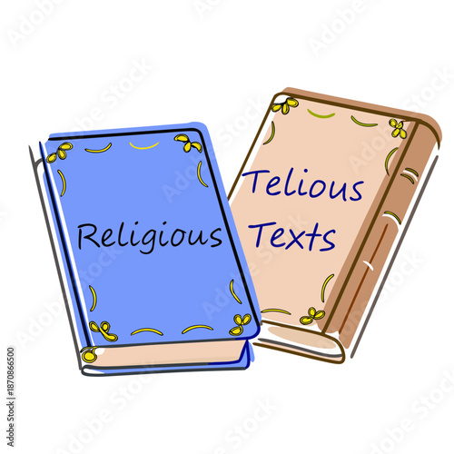Religious texts illustrated in colorful covers and decorative design  