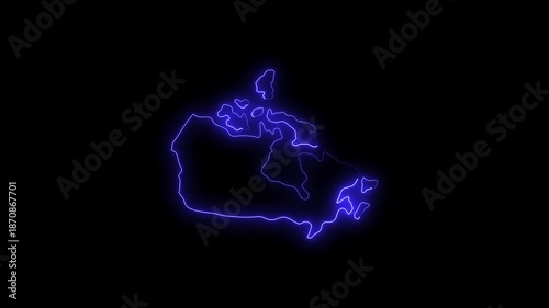 Canada outline glowing neon blue electric energy map shape digital animation dark background nation