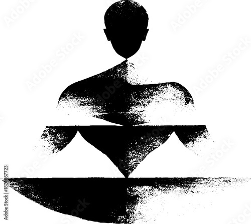 Abstract monochrome silhouette of a human figure in grunge style