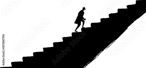 Silhouette of a person ascending a staircase